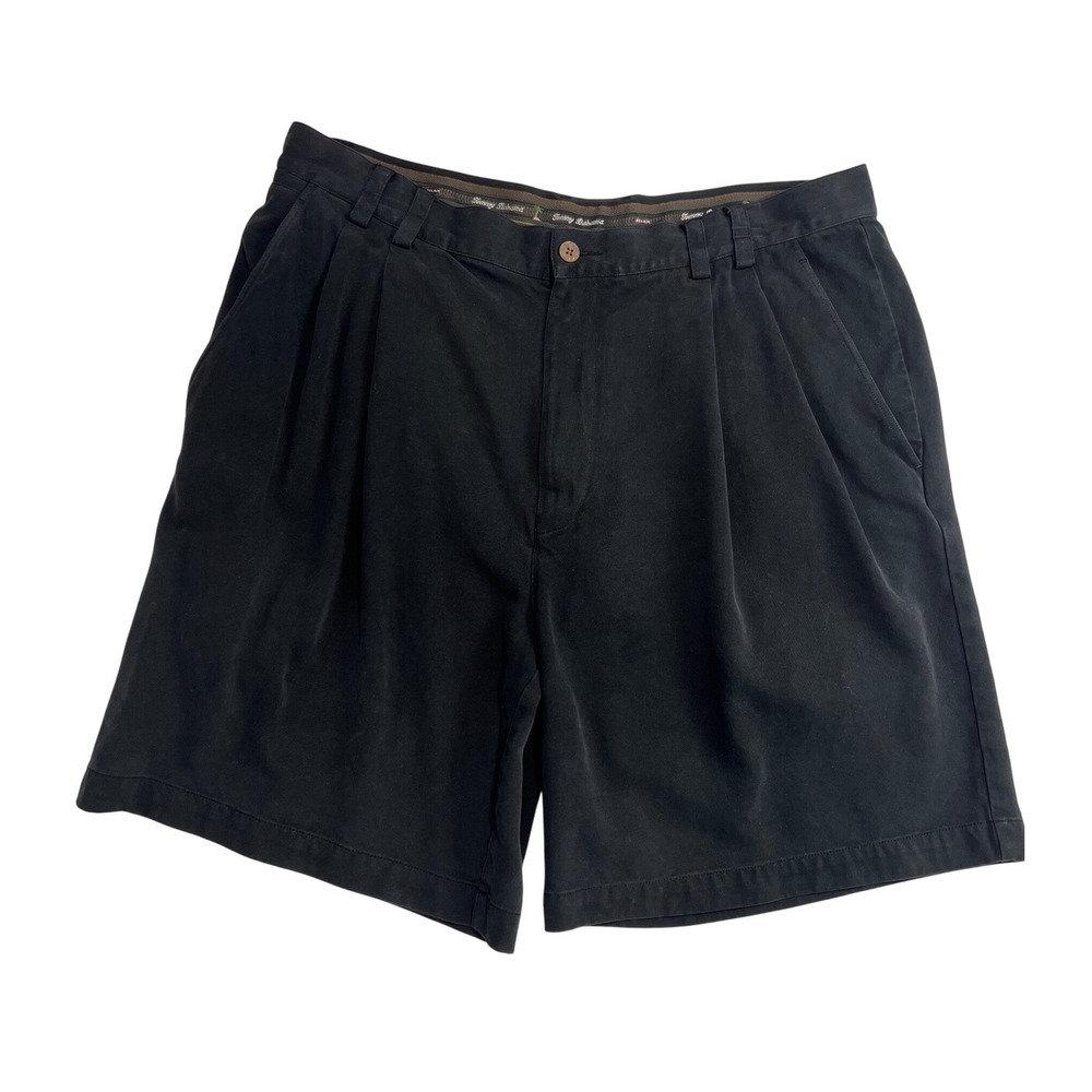 Tommy Bahama Mens 100% Silk Shorts 36 Black Pleated Relax Fit Luxury Tropical E2